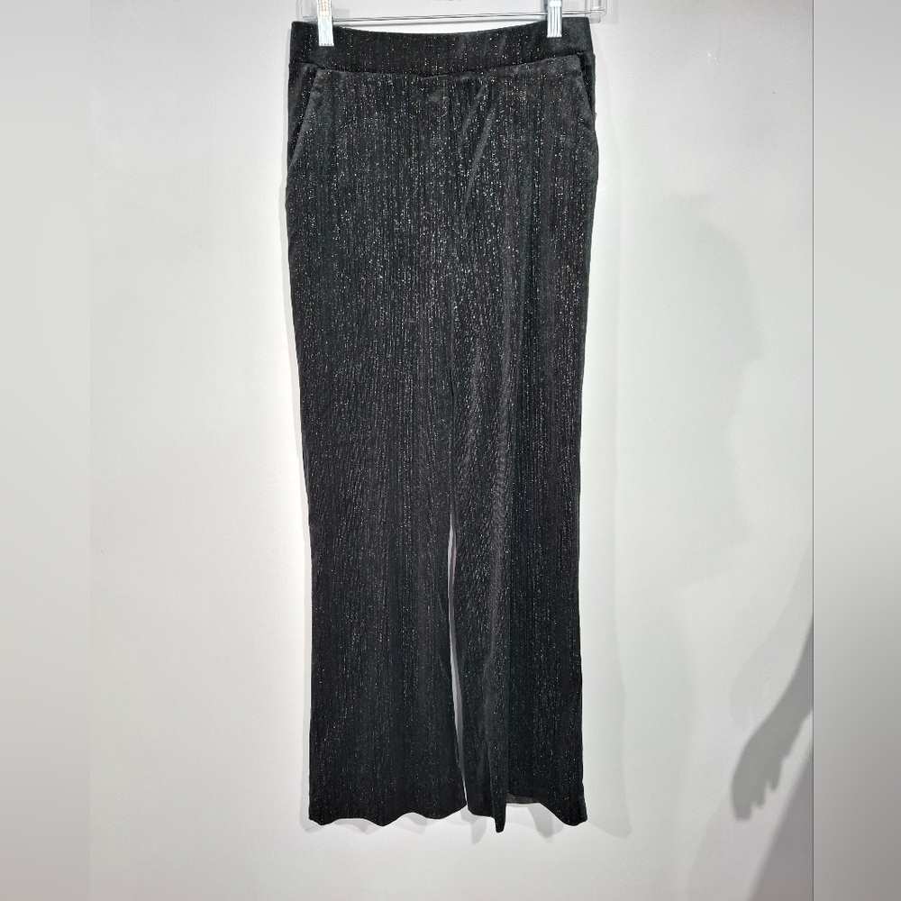 Vince Camuto Pull On Metallic Sparkle Pants Women M Black Stretch Pockets